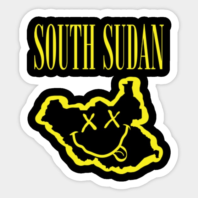 Vibrant South Sudan Africa x Eyes Happy Face: Unleash Your 90s Grunge Spirit! Smiling Squiggly Mouth Dazed Smiley Face Sticker by pelagio